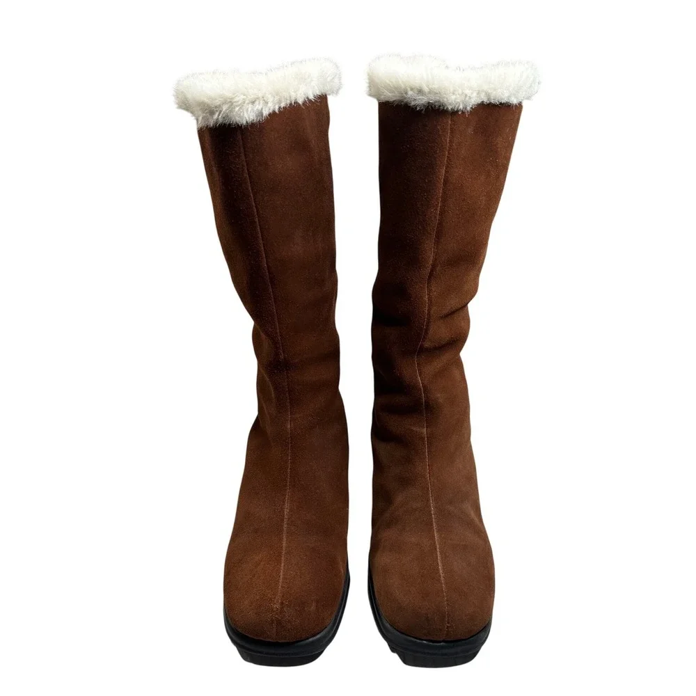 AEROSOLES Y2K Brown SUEDE Leather TALL BOOTS Size 6.5 Rubber‎ soles FUR LINED